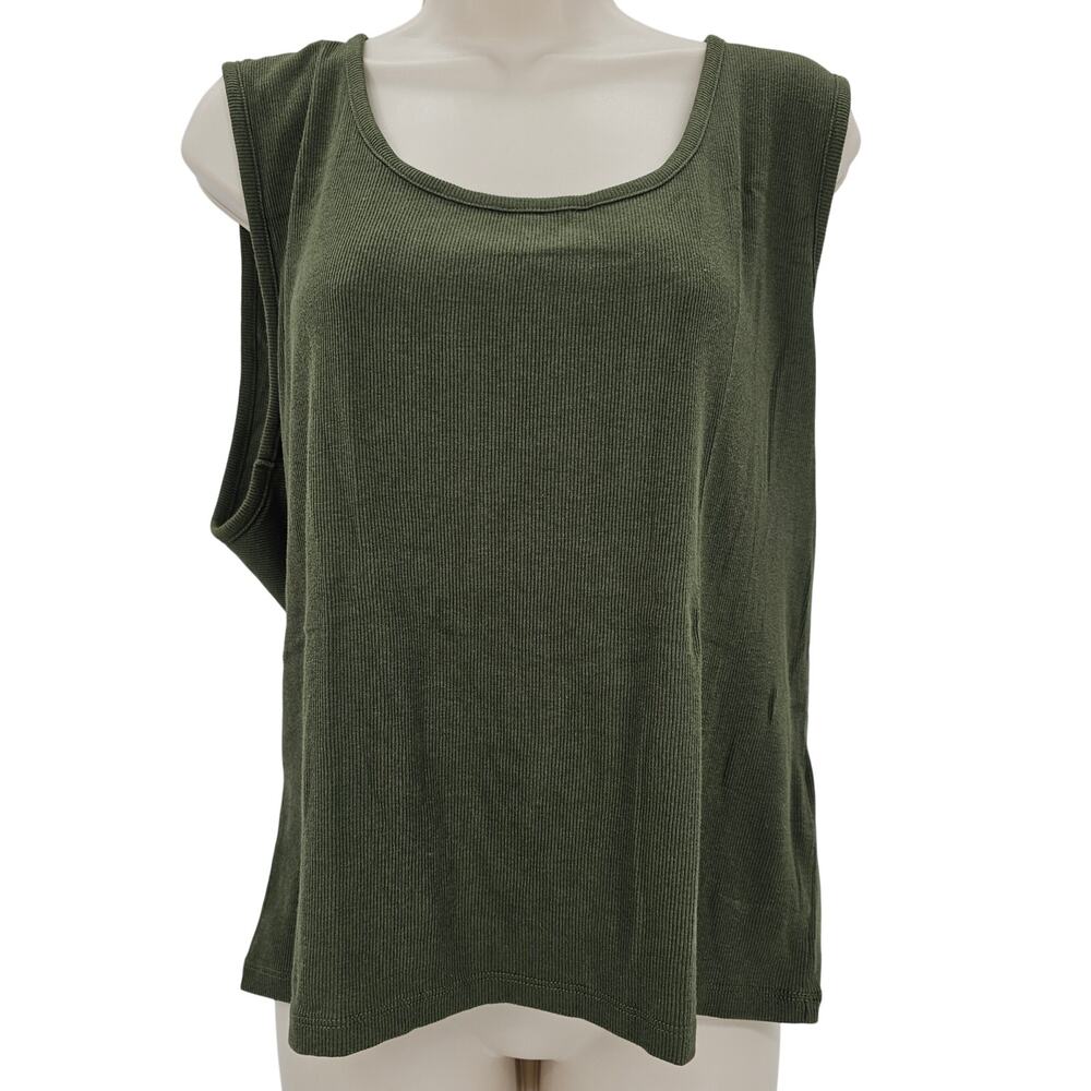 J. Crew Womans size 2X Cropped Fine Ribbed Scoop Neck Tank Top Green BY388 NEW
